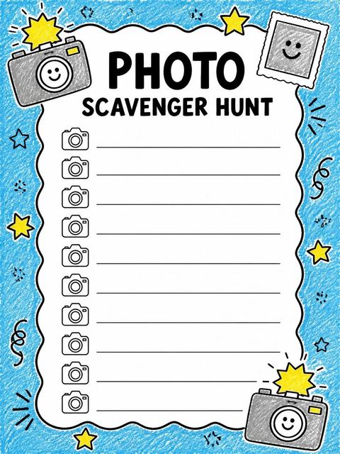 Scavenger hunt in the Crayon Blue Camera 2nd Birthday design