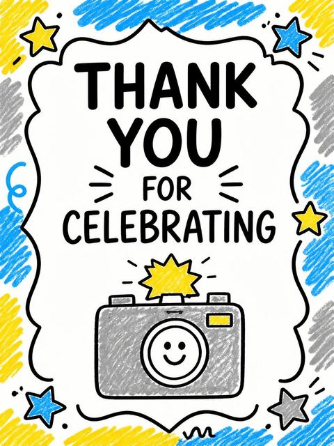 Thank-you flat in the Crayon Blue Camera 2nd Birthday design