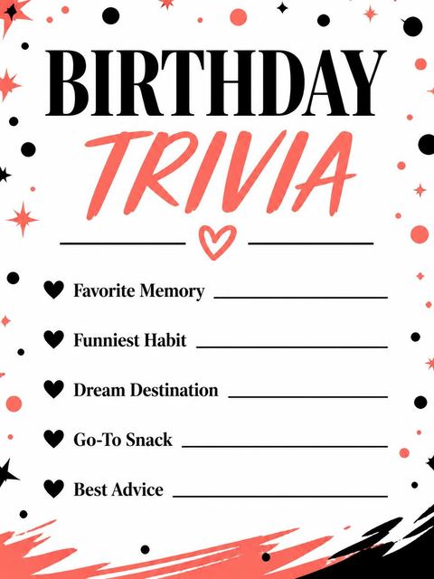 Couples trivia card in the Coral Charcoal Typographic 18th Birthday design