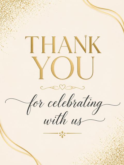 Thank-you flat in the Gold Foil Minimalist 65th Birthday design