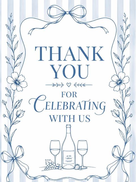 Thank-you flat in the Blue Toile Wine Bridal Brunch design