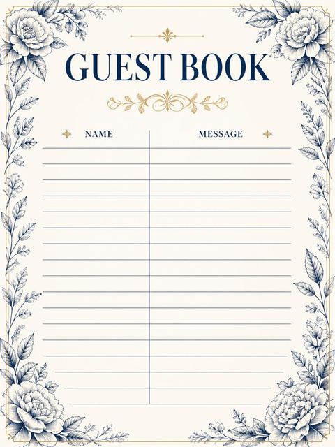 Guest sign-in sheet in the Navy Botanical Cream 70th Birthday design