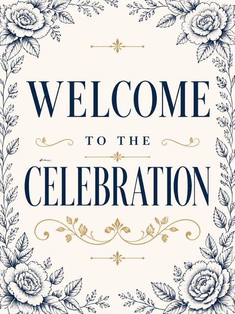 Welcome sign in the Navy Botanical Cream 70th Birthday design