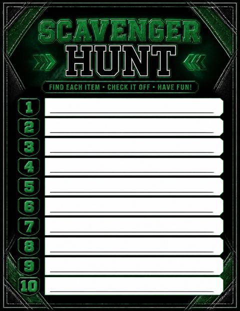 Scavenger hunt in the Neon Sports 7th Birthday Invitation design