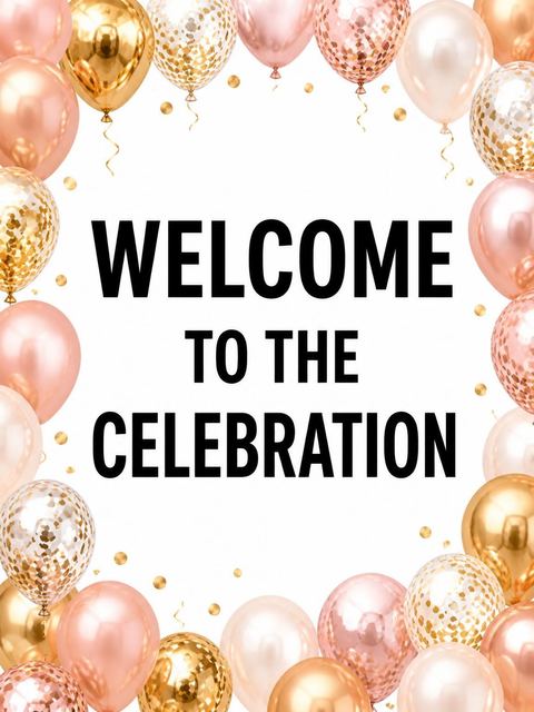 Welcome sign in the Rose Gold Balloon 90th Birthday design