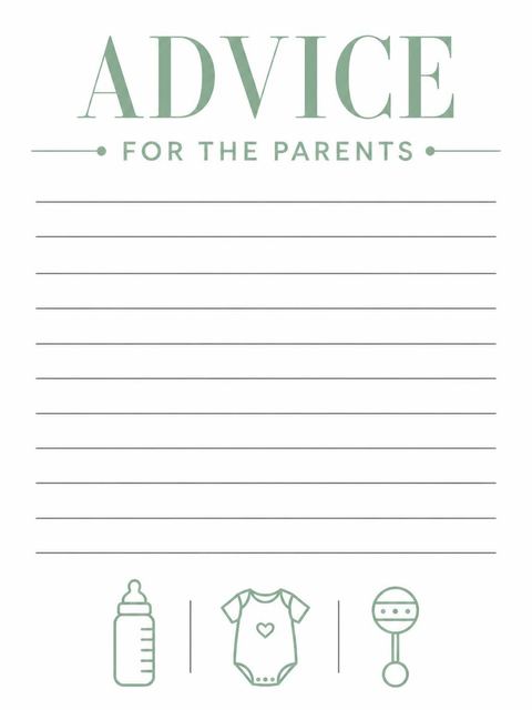 Advice card in the Sage Green Icon Baby Shower design
