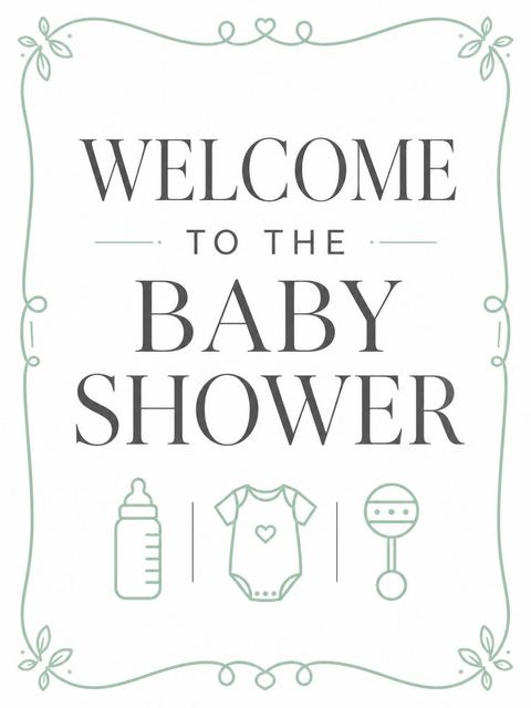 Welcome sign in the Sage Green Icon Baby Shower design