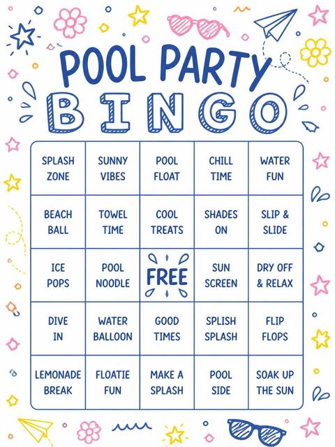 Bingo grid in the Doodle Motif Pool Party Invitation design