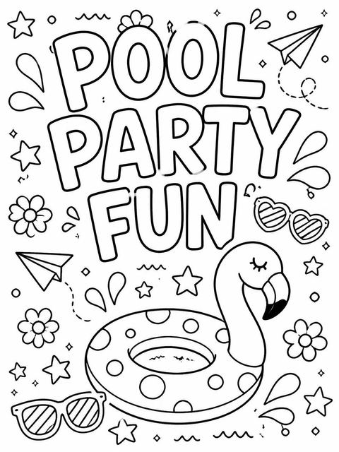 Coloring sheet in the Doodle Motif Pool Party Invitation design