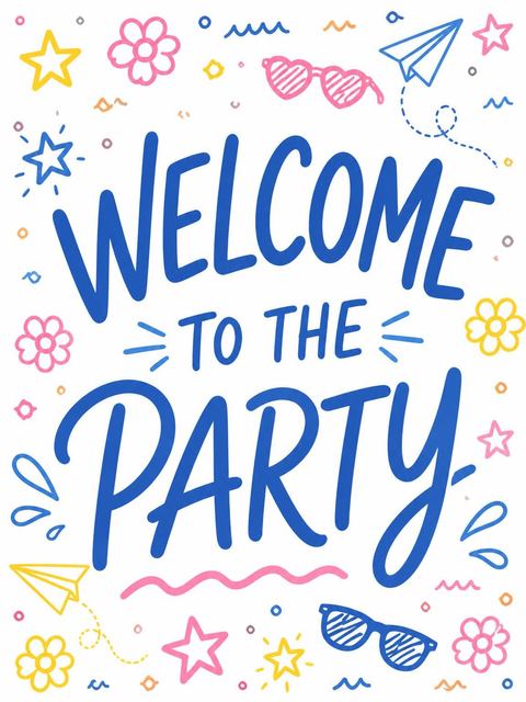 Welcome sign in the Doodle Motif Pool Party Invitation design