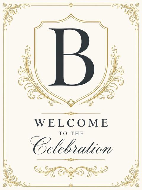 Welcome sign in the Gold Crest Monogram 60th Birthday design