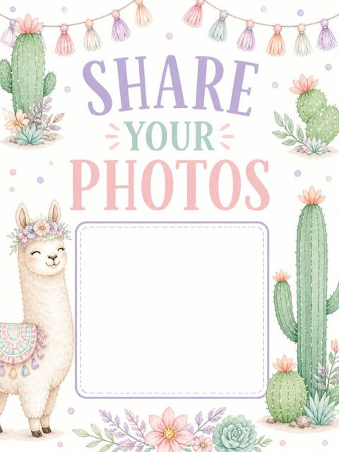 Hashtag card in the Pastel Watercolor Llama 5th Birthday design