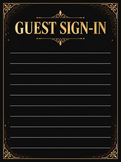 Guest sign-in sheet in the Elegant Gold 75th Birthday Invitation design