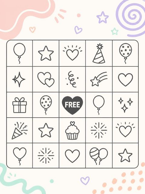 Bingo grid in the Pastel Memphis Geometric 1st Birthday design