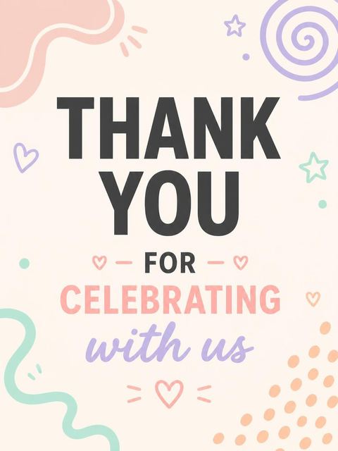 Thank-you flat in the Pastel Memphis Geometric 1st Birthday design