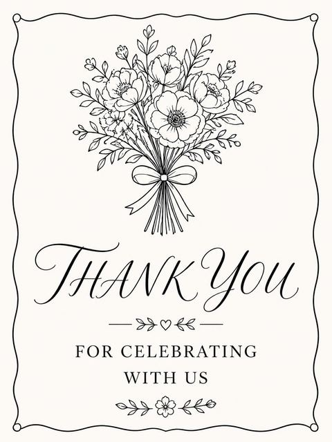 Thank-you flat in the Minimalist Black Line-Art Bridal Brunch design