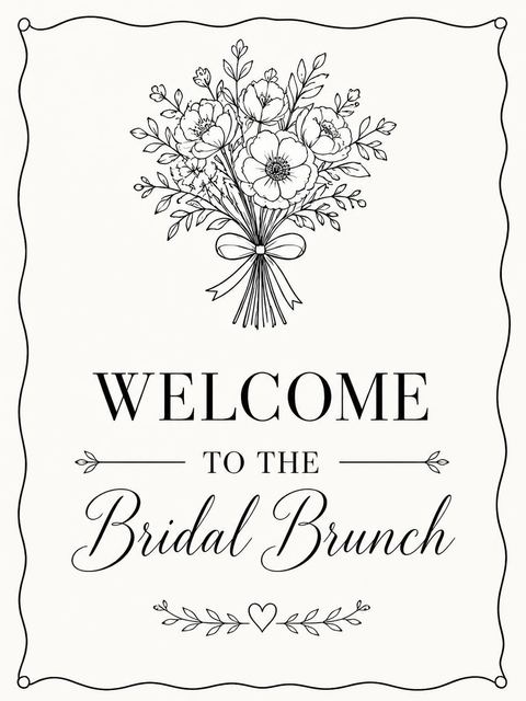Welcome sign in the Minimalist Black Line-Art Bridal Brunch design