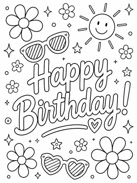 Coloring sheet in the Pastel Doodle Motif 5th Birthday design