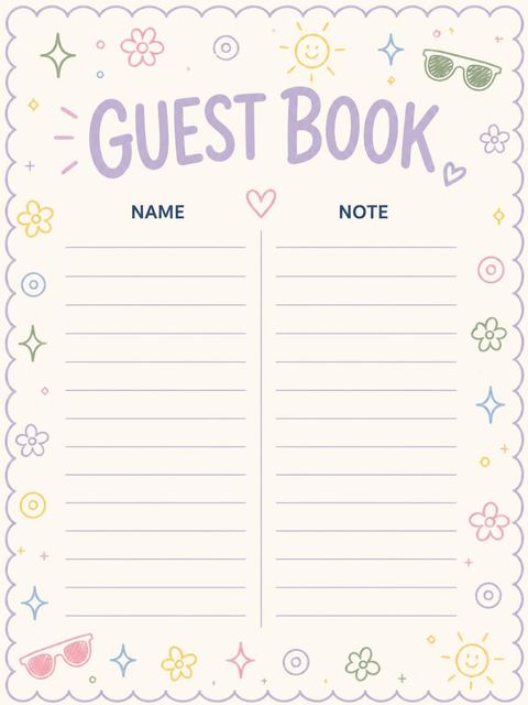 Guest sign-in sheet in the Pastel Doodle Motif 5th Birthday design