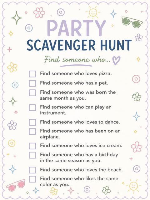 Scavenger hunt in the Pastel Doodle Motif 5th Birthday design