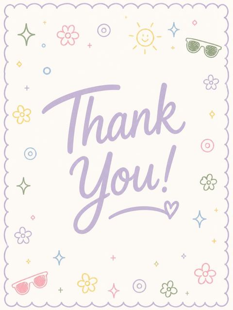 Thank-you flat in the Pastel Doodle Motif 5th Birthday design