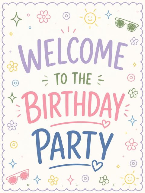 Welcome sign in the Pastel Doodle Motif 5th Birthday design
