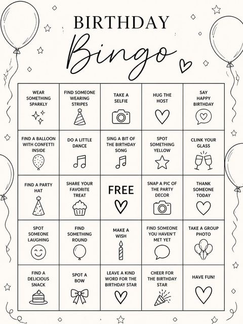 Bingo grid in the Cream Line-Art Balloon 16th Birthday Invitation design
