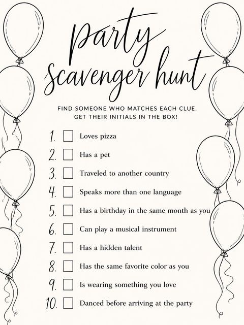 Scavenger hunt in the Cream Line-Art Balloon 16th Birthday Invitation design