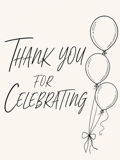 Thank-you flat in the Cream Line-Art Balloon 16th Birthday Invitation design