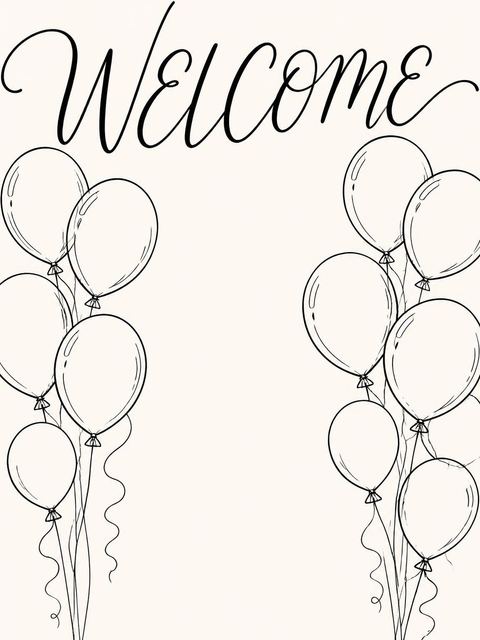 Welcome sign in the Cream Line-Art Balloon 16th Birthday Invitation design