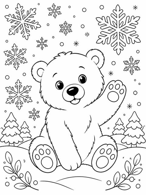 Coloring sheet in the Blue Watercolor Polar Bear 1st Birthday design
