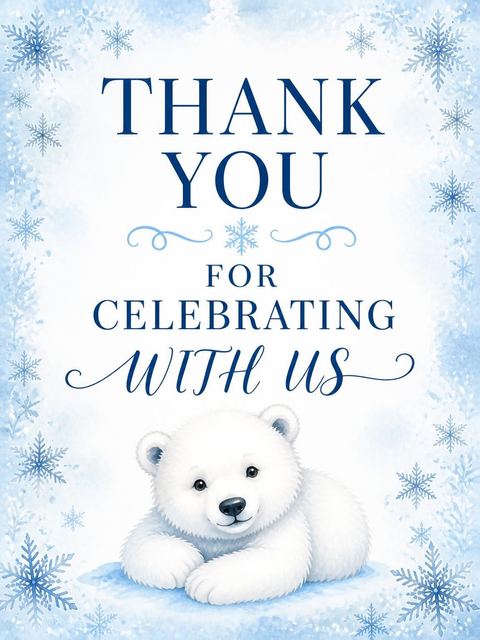 Thank-you flat in the Blue Watercolor Polar Bear 1st Birthday design