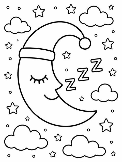 Coloring sheet in the Crayon Moon Sleepover 7th Birthday Invitation design