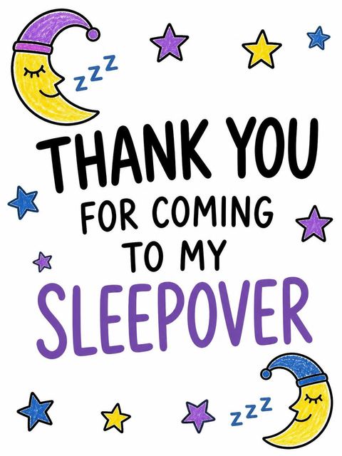 Thank-you flat in the Crayon Moon Sleepover 7th Birthday Invitation design