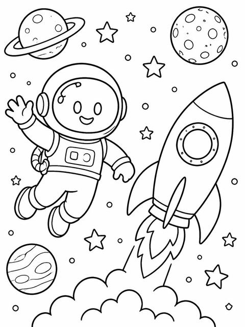 Coloring sheet in the Navy Astronaut Cartoon 3rd Birthday design