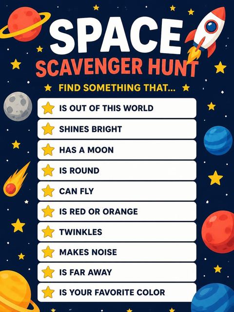 Scavenger hunt in the Navy Astronaut Cartoon 3rd Birthday design