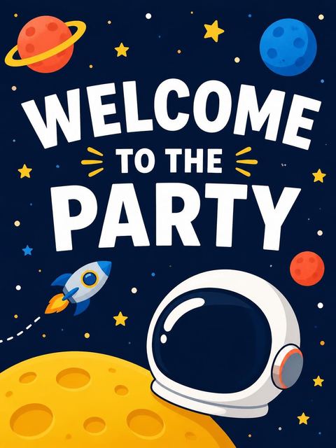 Welcome sign in the Navy Astronaut Cartoon 3rd Birthday design