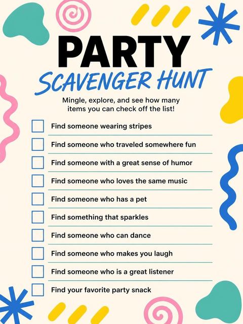 Scavenger hunt in the Cream Memphis Abstract 18th Birthday design