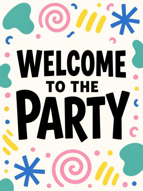 Welcome sign in the Cream Memphis Abstract 18th Birthday design