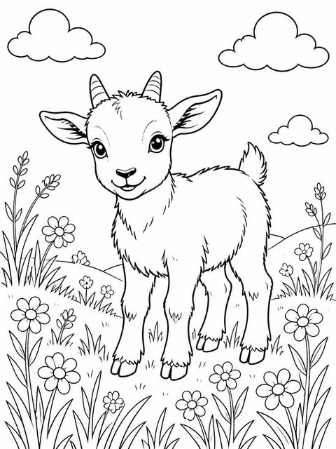 Coloring sheet in the Watercolor Baby Goat Meadow 3rd Birthday design