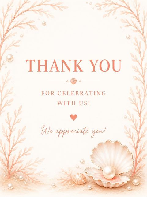 Thank-you flat in the Dusty Pink Coastal Pearl Baby Shower design