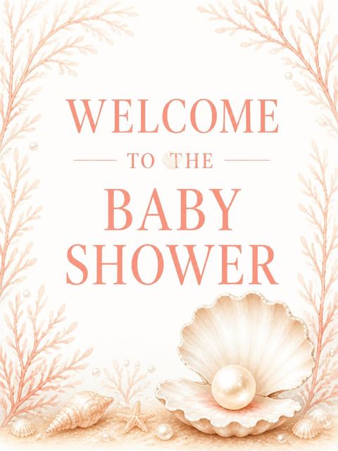 Welcome sign in the Dusty Pink Coastal Pearl Baby Shower design