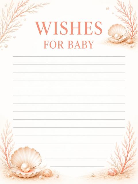 Wishes page in the Dusty Pink Coastal Pearl Baby Shower design