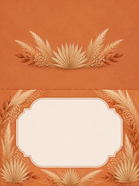 Place card in the Terracotta Pampas Grass Bridal Shower design