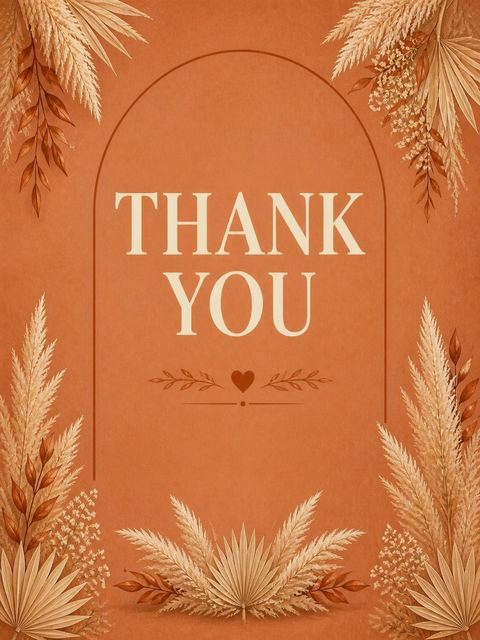 Thank-you flat in the Terracotta Pampas Grass Bridal Shower design