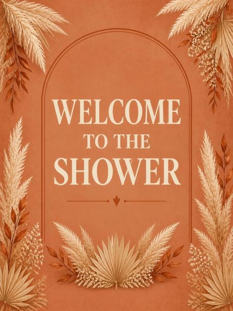 Welcome sign in the Terracotta Pampas Grass Bridal Shower design
