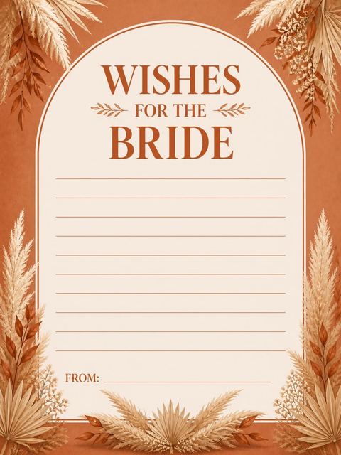 Wishes page in the Terracotta Pampas Grass Bridal Shower design