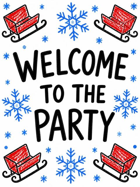 Welcome sign in the Crayon Sled and Snowflake 7th Birthday design
