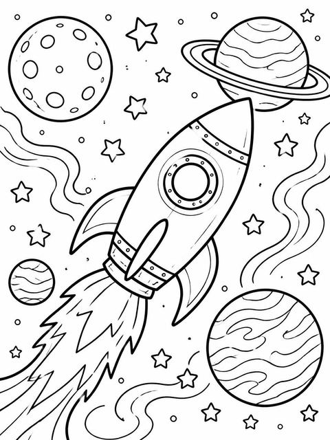 Coloring sheet in the Neon Galaxy Planet 8th Birthday Invitation design