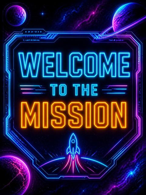Welcome sign in the Neon Galaxy Planet 8th Birthday Invitation design